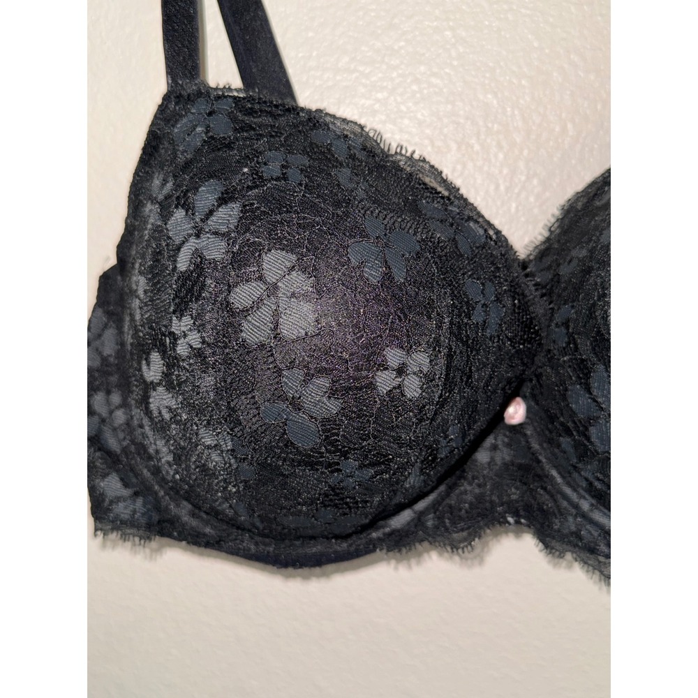 Victorias Secret Dream Angels Lined Demi Bra Black Floral Lace 38D Underwire - Picture 2 of 6